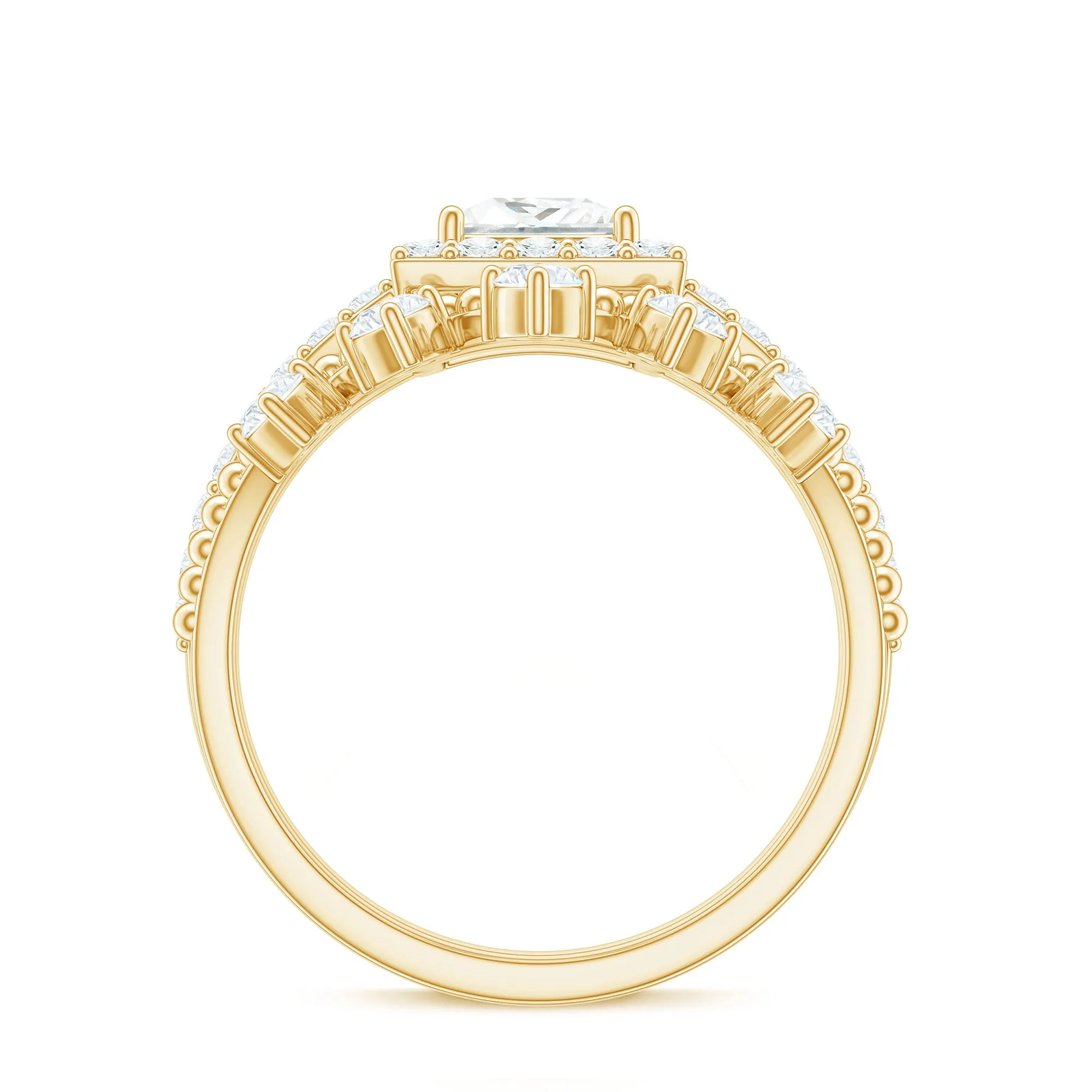2.25 CT Princess Cut Moissanite Halo Wedding Ring Set