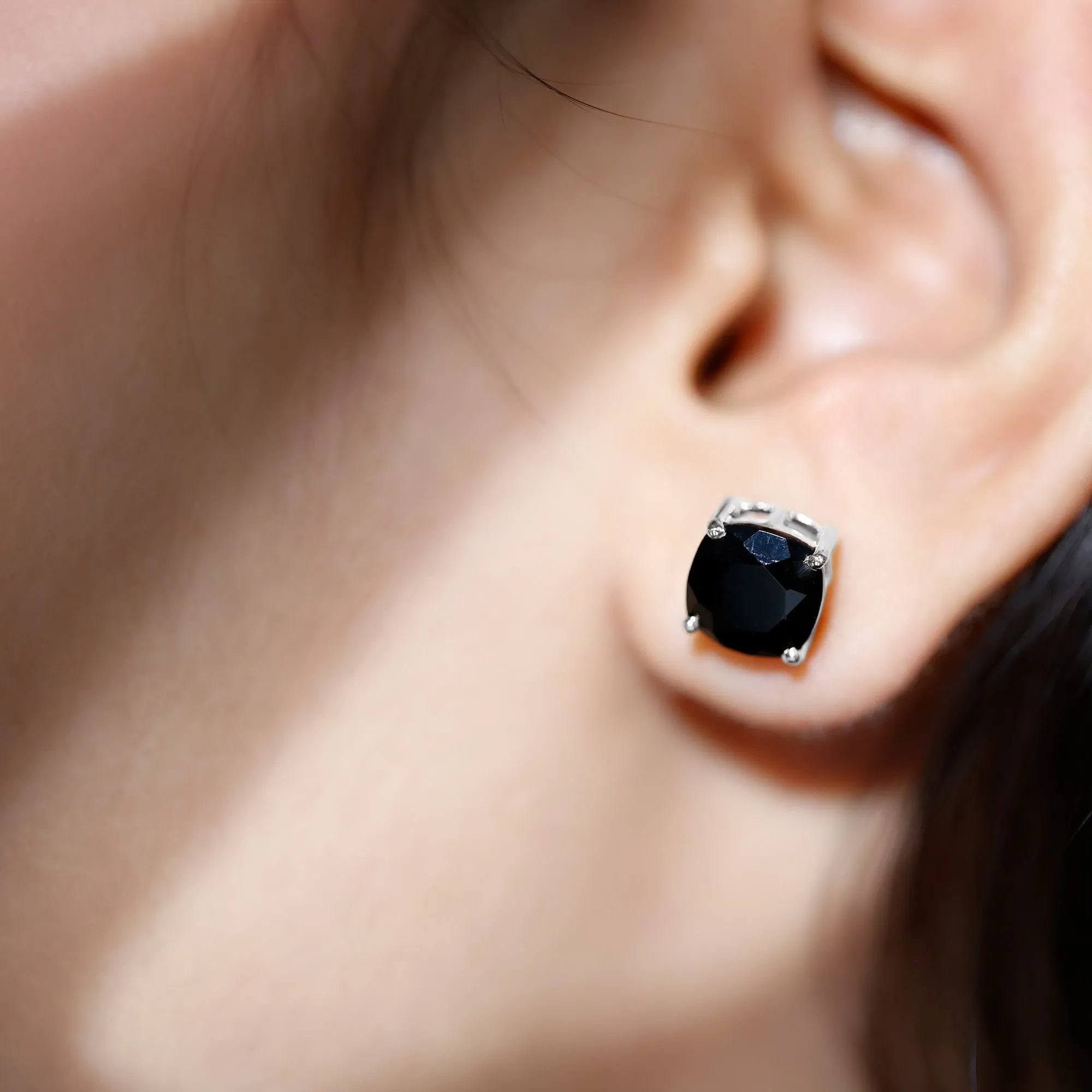 2.75 CT Cushion Cut Black Spinel Solitaire Stud Earrings