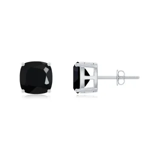 2.75 CT Cushion Cut Black Spinel Solitaire Stud Earrings