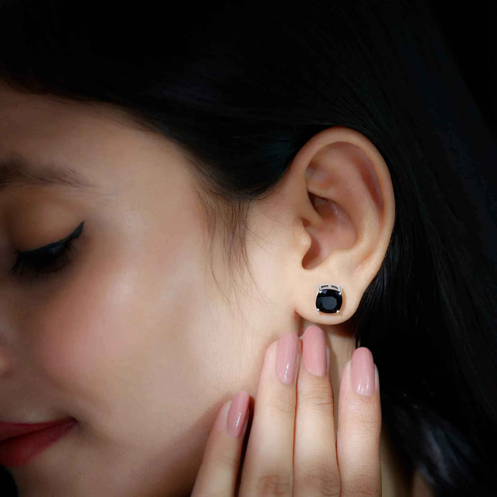 2.75 CT Cushion Cut Black Spinel Solitaire Stud Earrings
