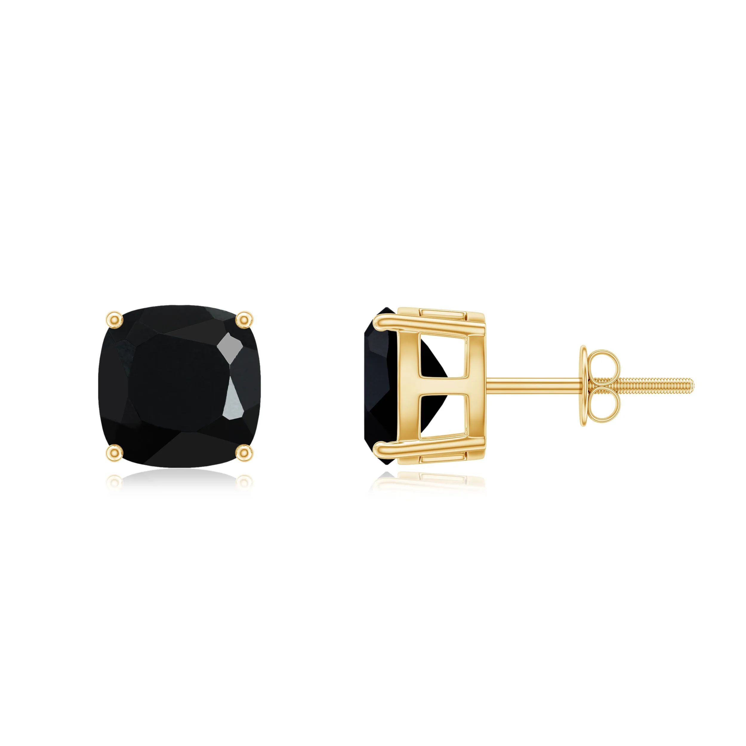 2.75 CT Cushion Cut Black Spinel Solitaire Stud Earrings