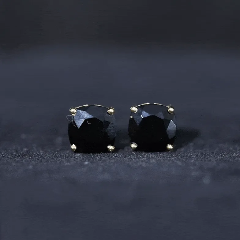 2.75 CT Cushion Cut Black Spinel Solitaire Stud Earrings
