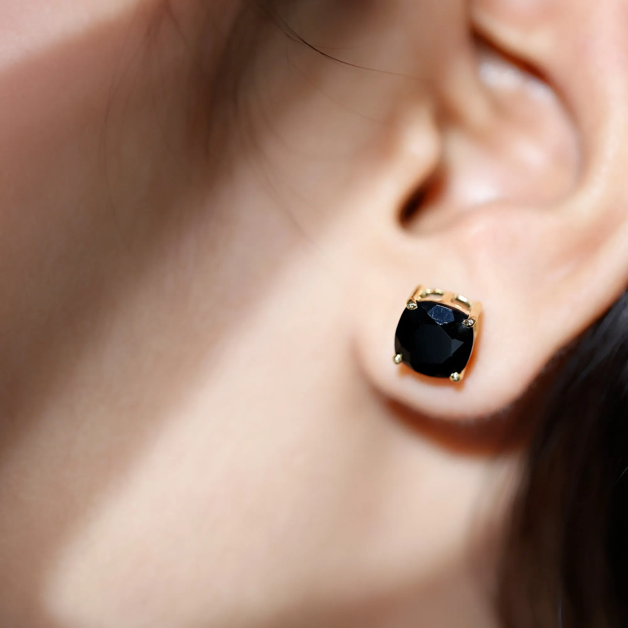 2.75 CT Cushion Cut Black Spinel Solitaire Stud Earrings