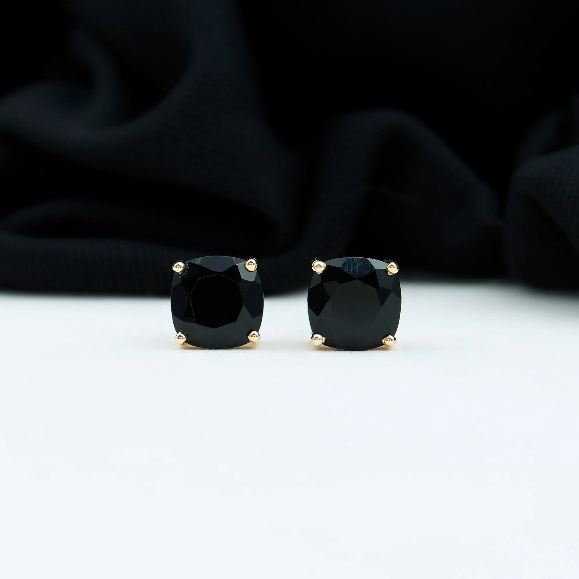 2.75 CT Cushion Cut Black Spinel Solitaire Stud Earrings
