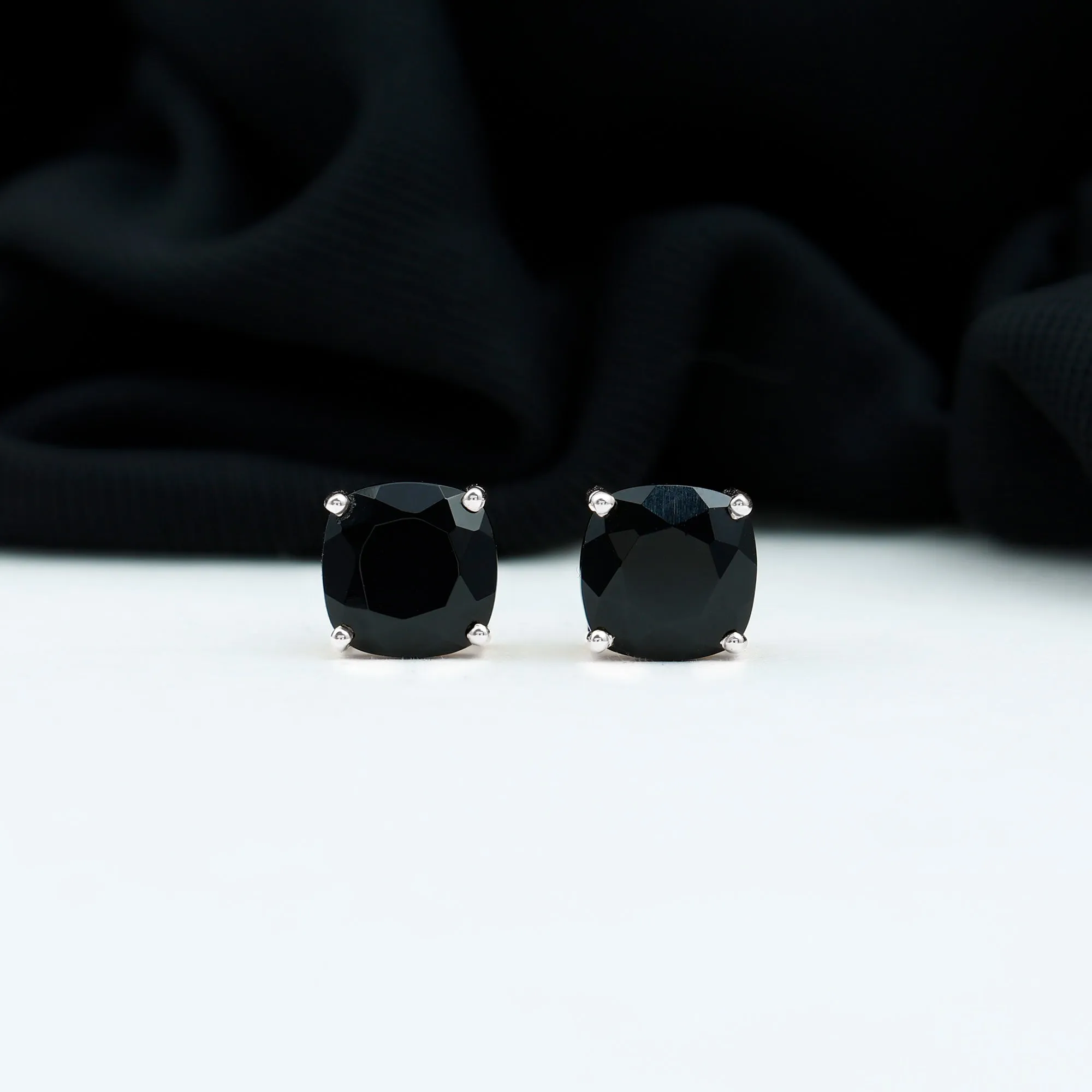 2.75 CT Cushion Cut Black Spinel Solitaire Stud Earrings
