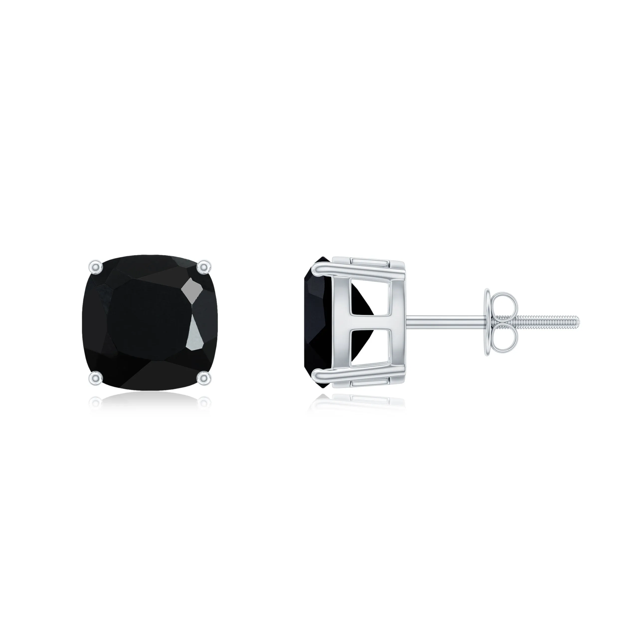 2.75 CT Cushion Cut Black Spinel Solitaire Stud Earrings