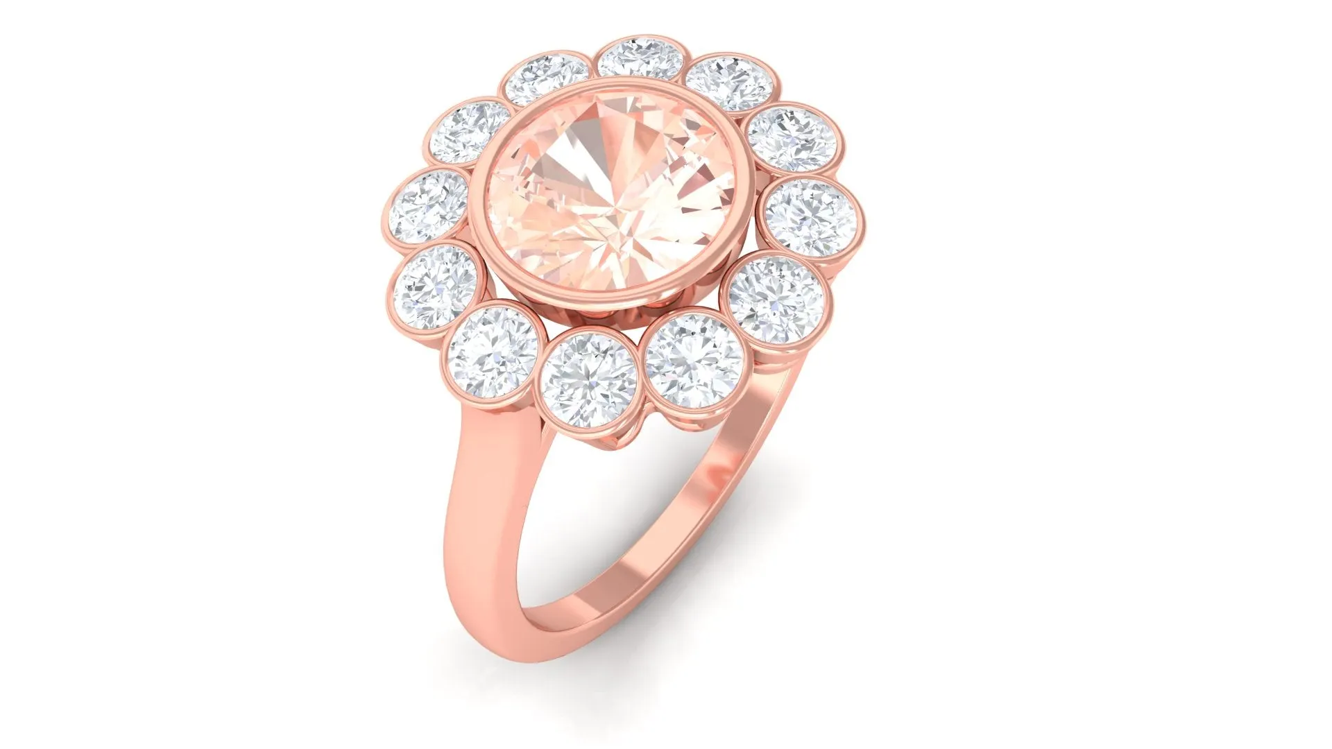 3.5 CT Round Shape Morganite and Moissanite Halo Engagement Ring