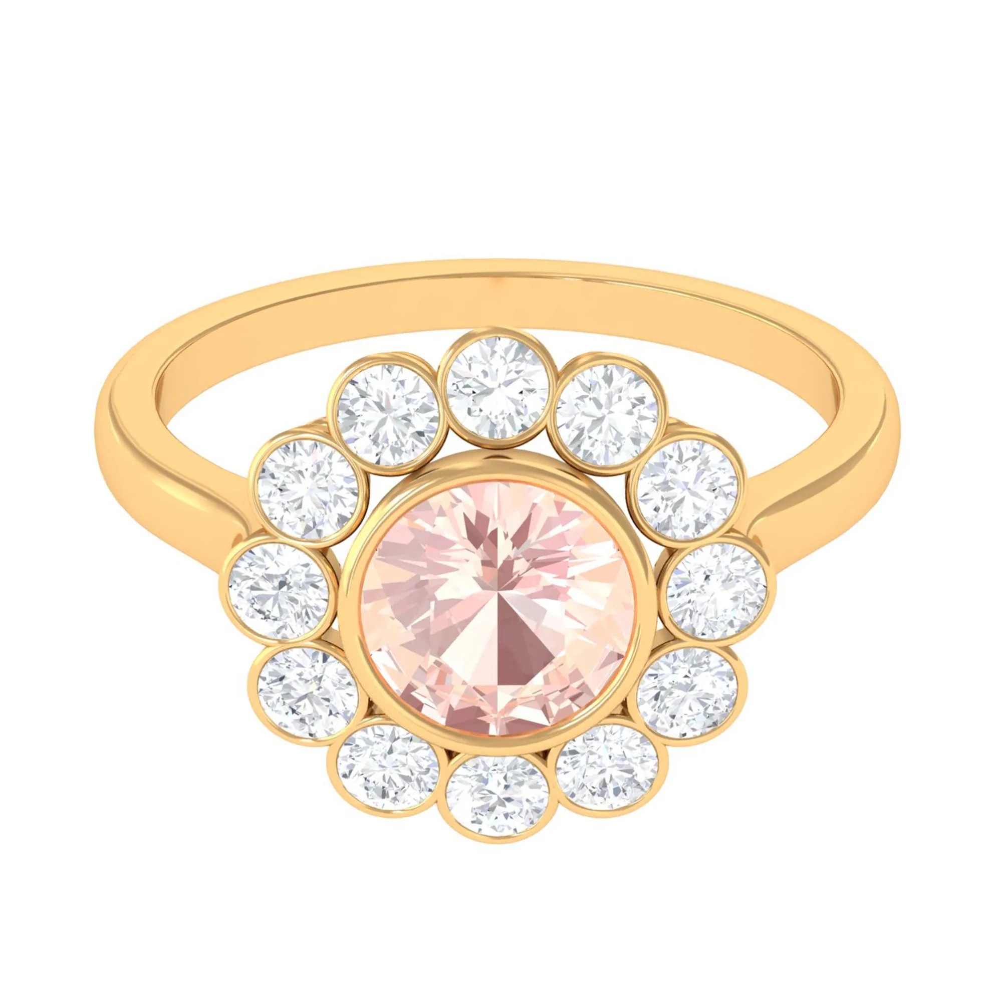 3.5 CT Round Shape Morganite and Moissanite Halo Engagement Ring