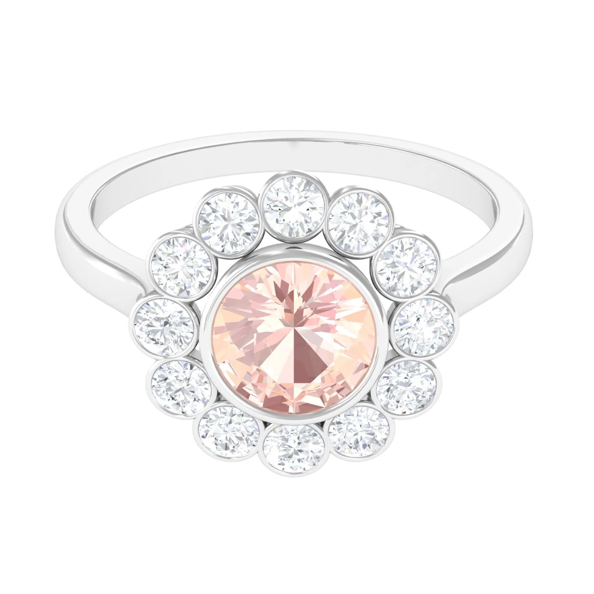 3.5 CT Round Shape Morganite and Moissanite Halo Engagement Ring