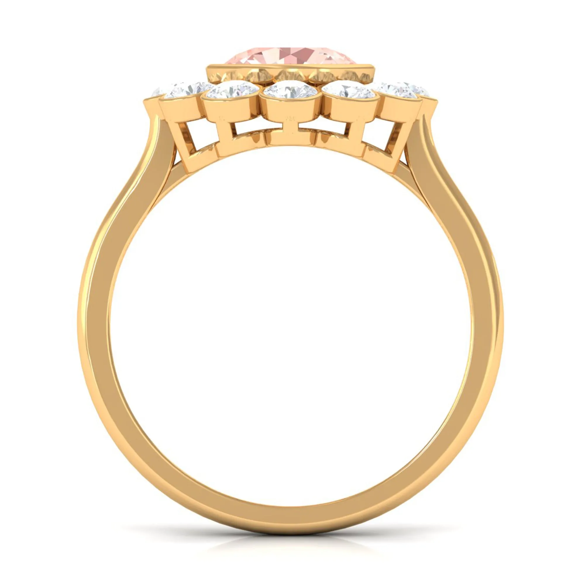 3.5 CT Round Shape Morganite and Moissanite Halo Engagement Ring
