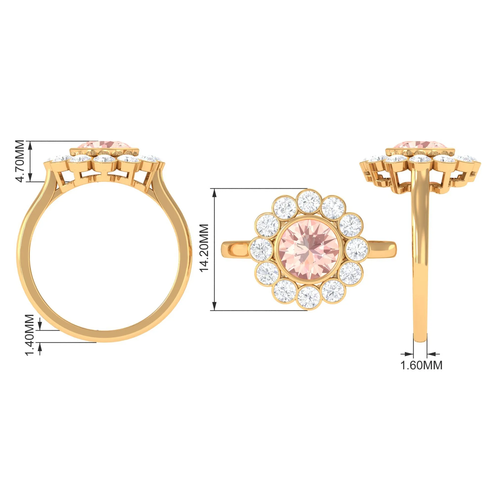 3.5 CT Round Shape Morganite and Moissanite Halo Engagement Ring