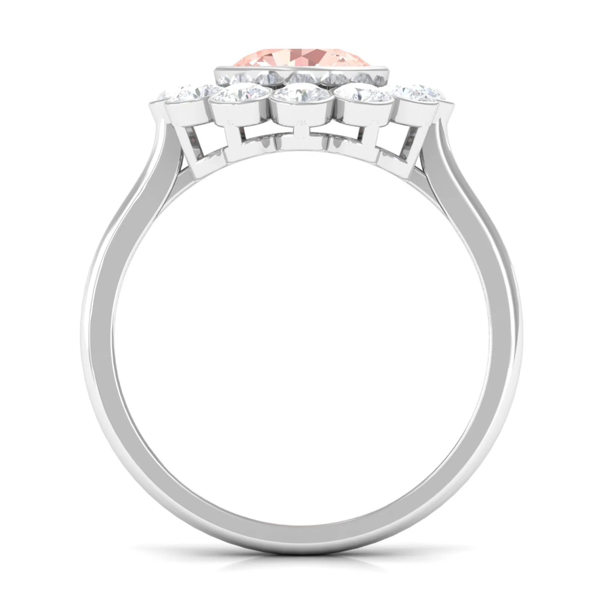 3.5 CT Round Shape Morganite and Moissanite Halo Engagement Ring