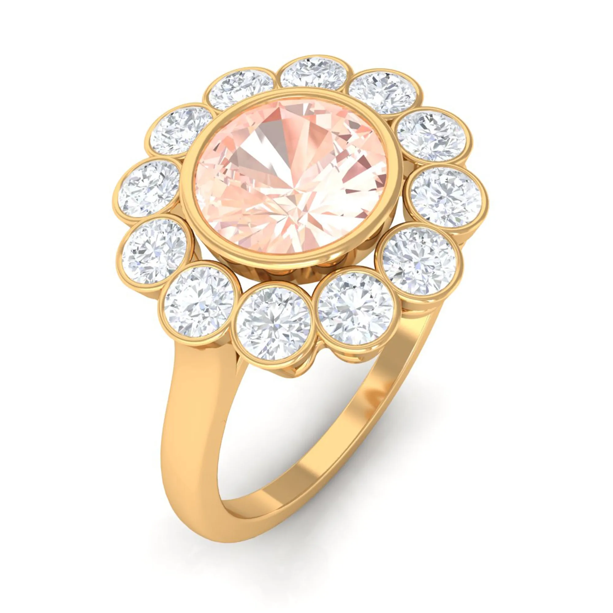 3.5 CT Round Shape Morganite and Moissanite Halo Engagement Ring