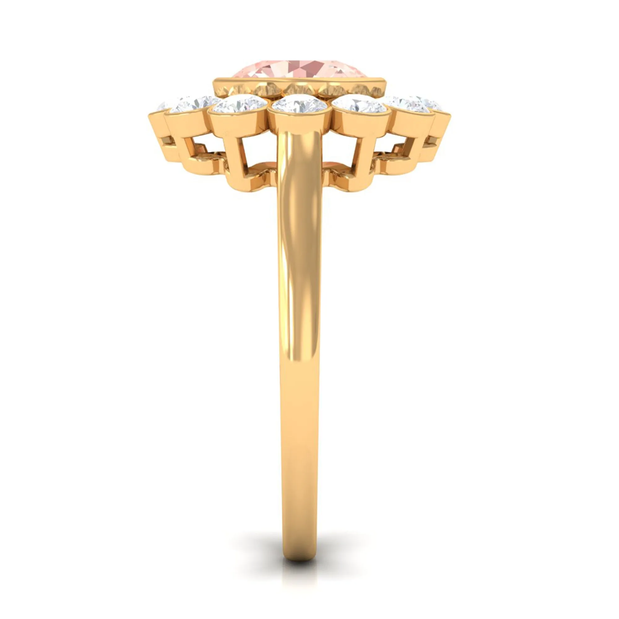 3.5 CT Round Shape Morganite and Moissanite Halo Engagement Ring