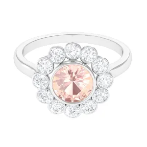 3.5 CT Round Shape Morganite and Moissanite Halo Engagement Ring
