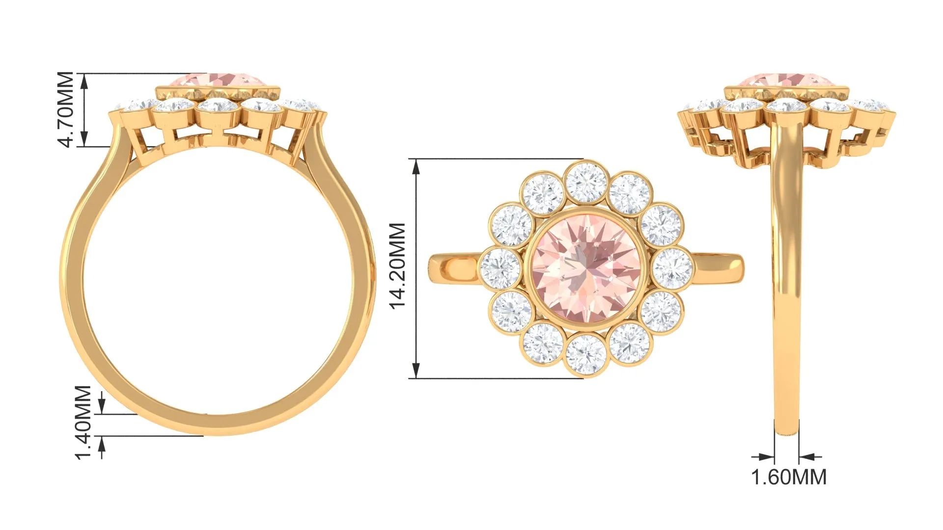 3.5 CT Round Shape Morganite and Moissanite Halo Engagement Ring