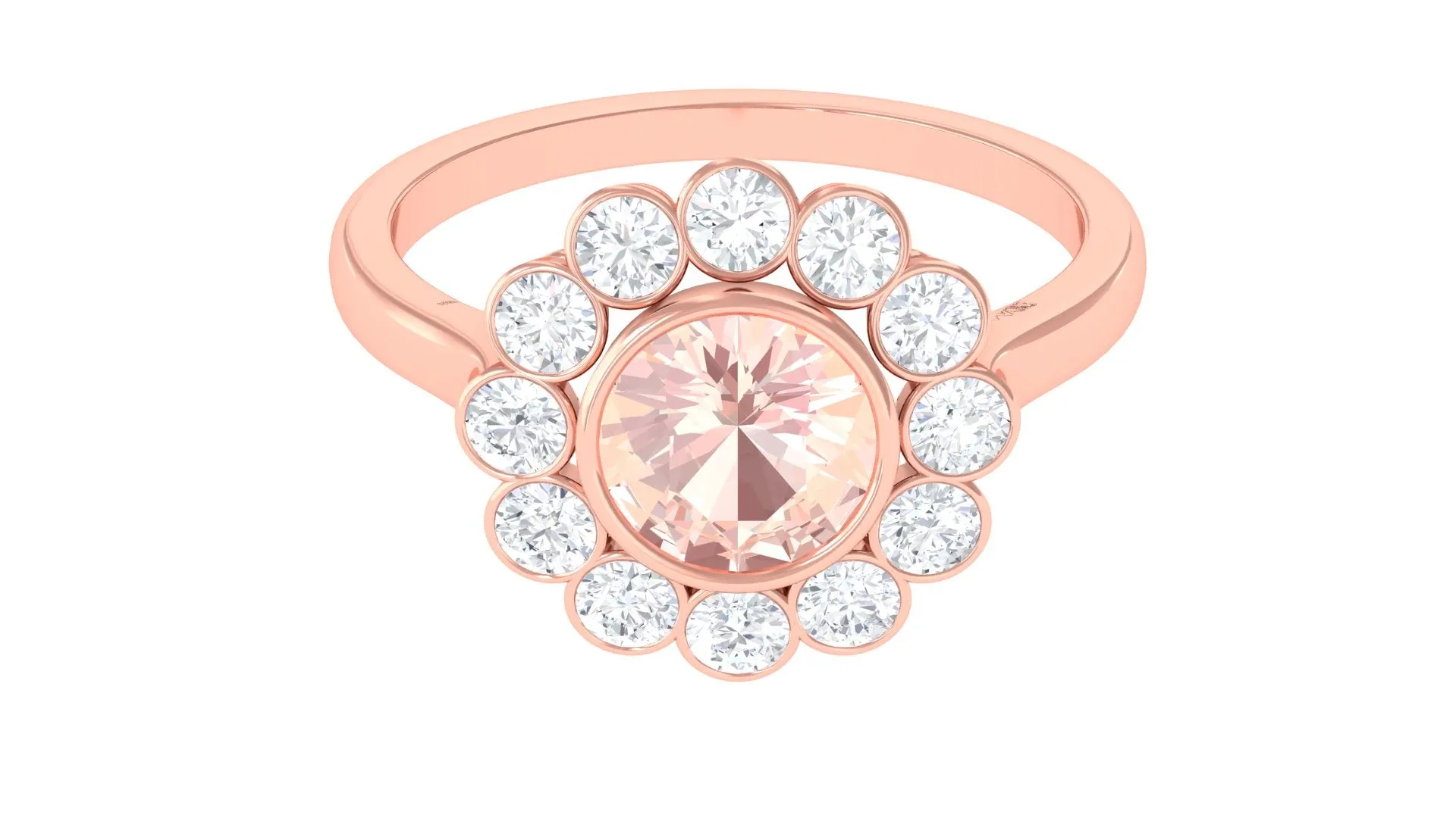 3.5 CT Round Shape Morganite and Moissanite Halo Engagement Ring