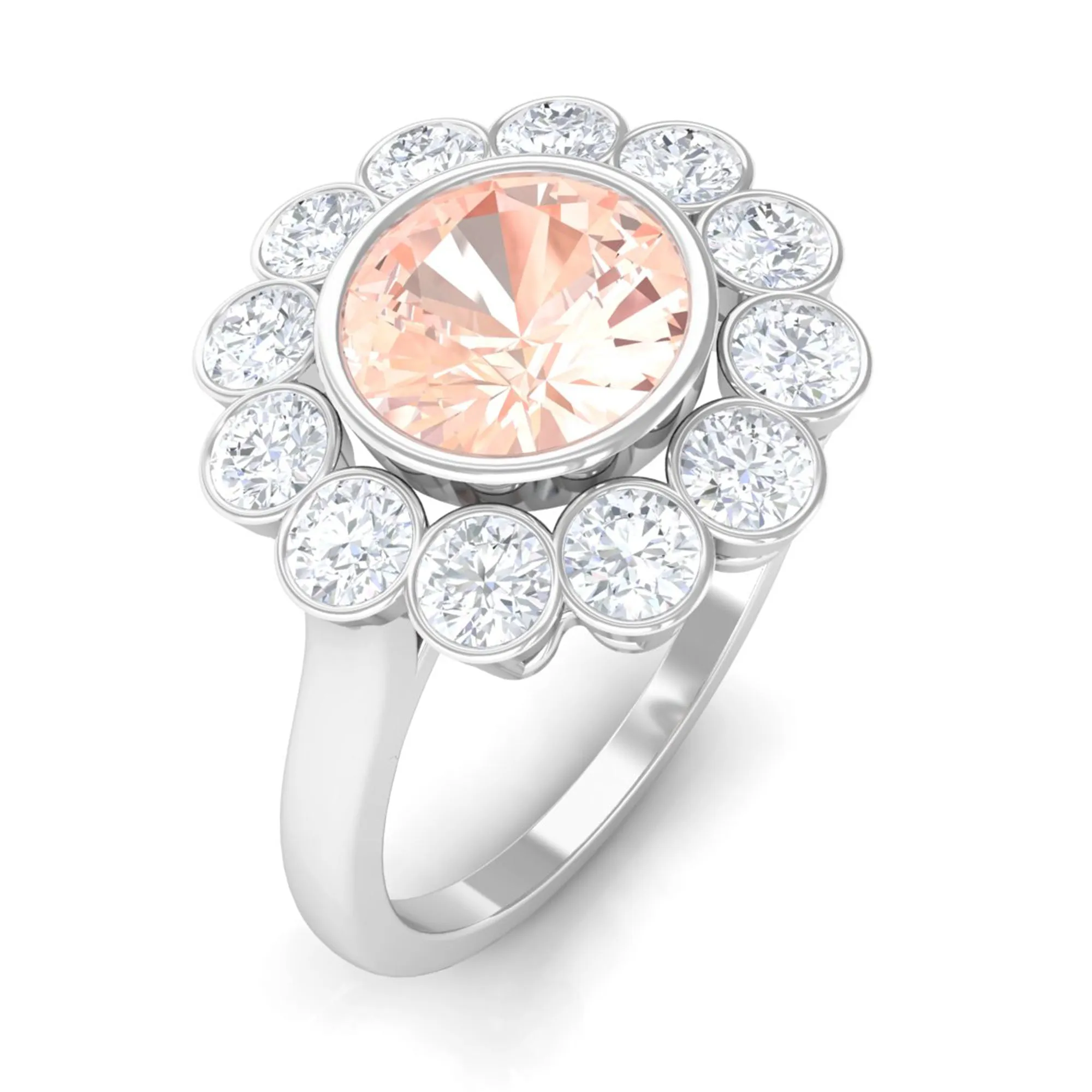 3.5 CT Round Shape Morganite and Moissanite Halo Engagement Ring