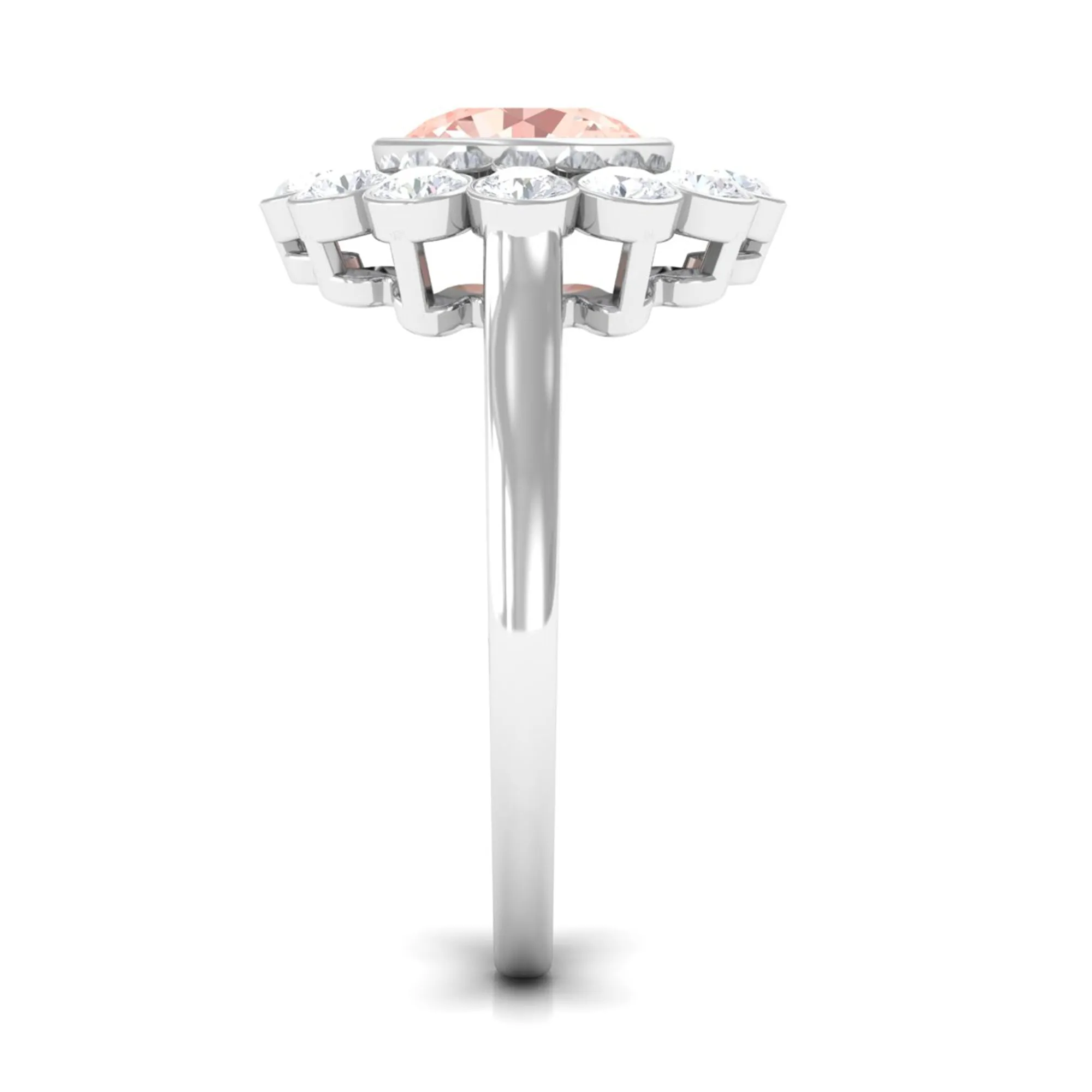 3.5 CT Round Shape Morganite and Moissanite Halo Engagement Ring