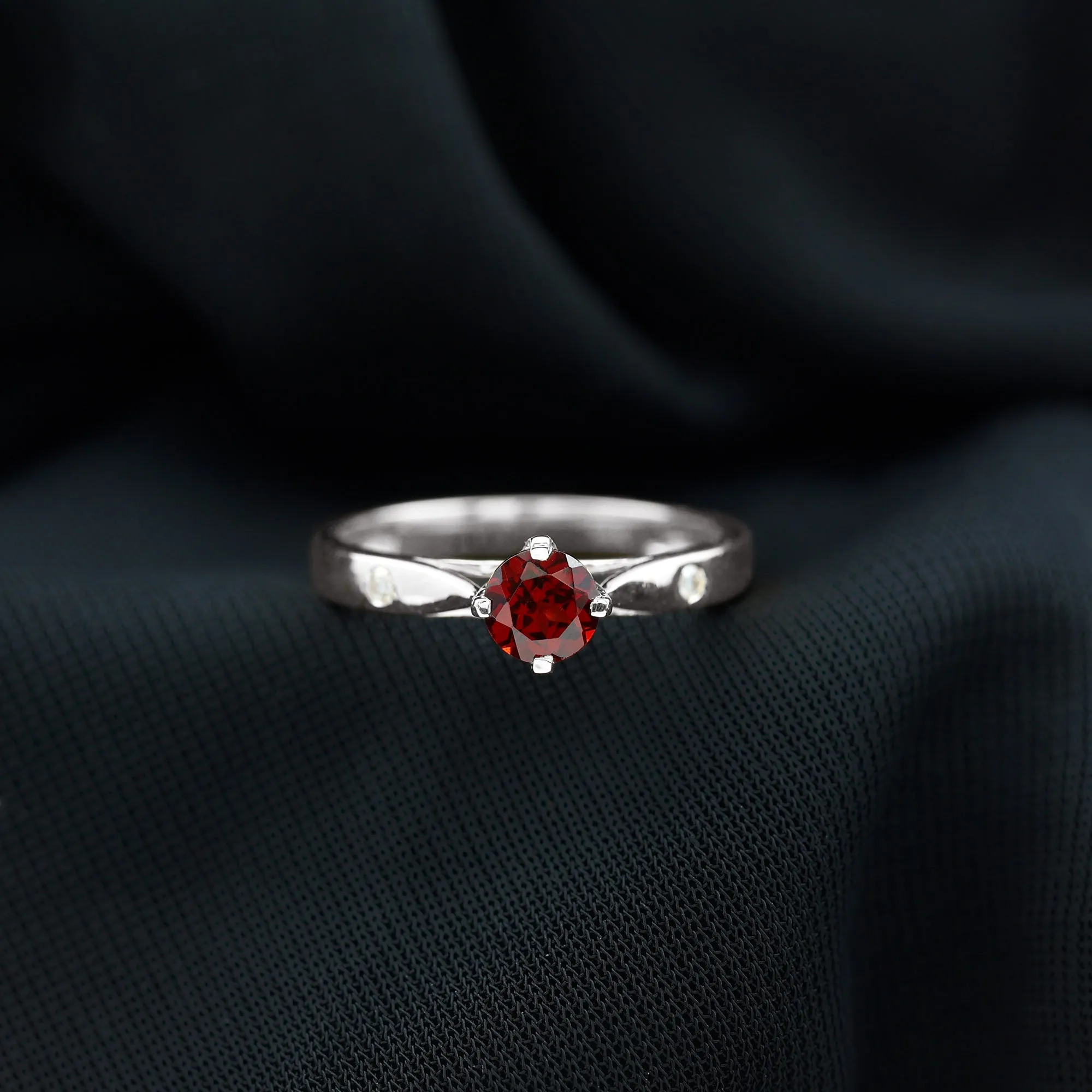 5 MM Natural Round Garnet Solitaire Promise Ring