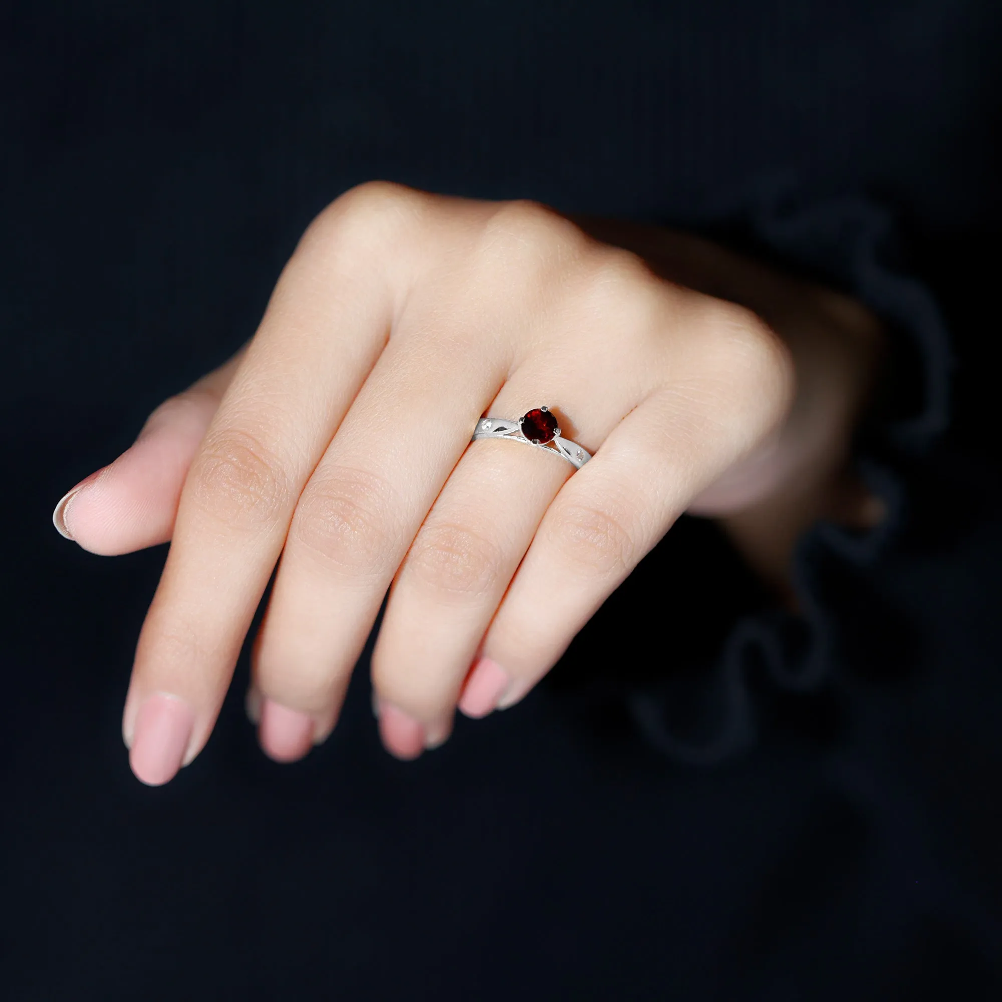 5 MM Natural Round Garnet Solitaire Promise Ring