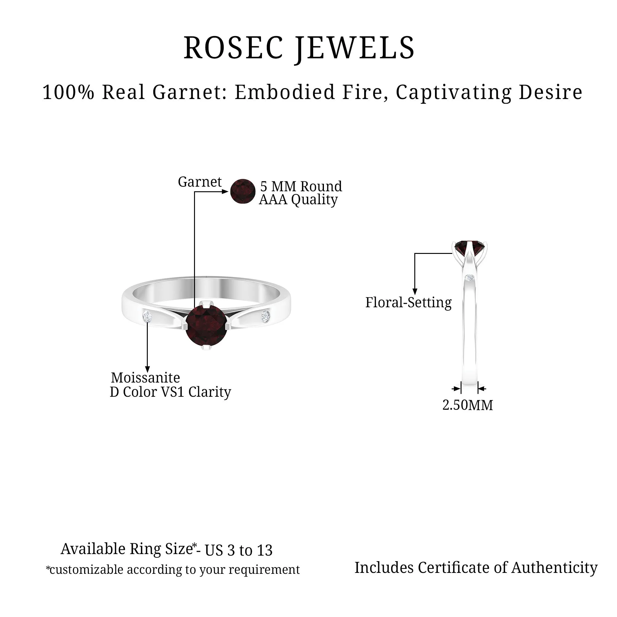 5 MM Natural Round Garnet Solitaire Promise Ring