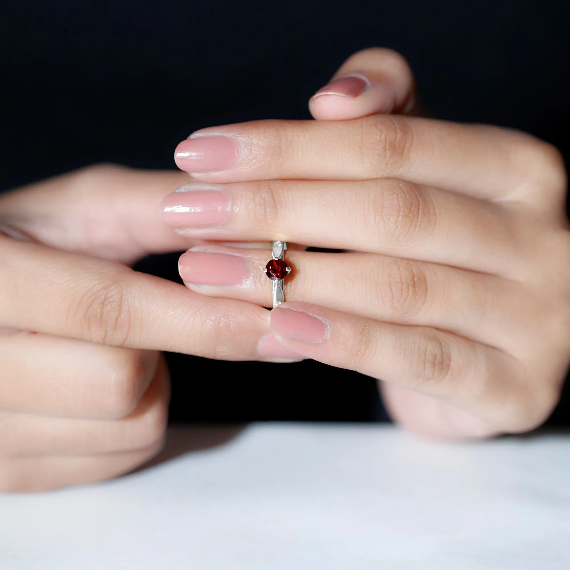 5 MM Natural Round Garnet Solitaire Promise Ring