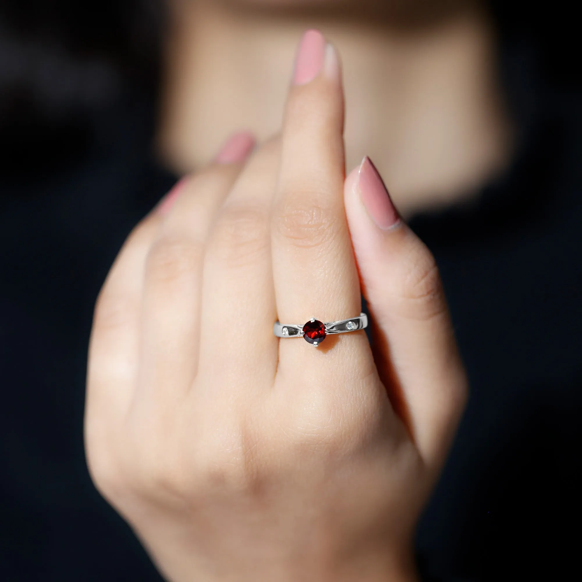 5 MM Natural Round Garnet Solitaire Promise Ring