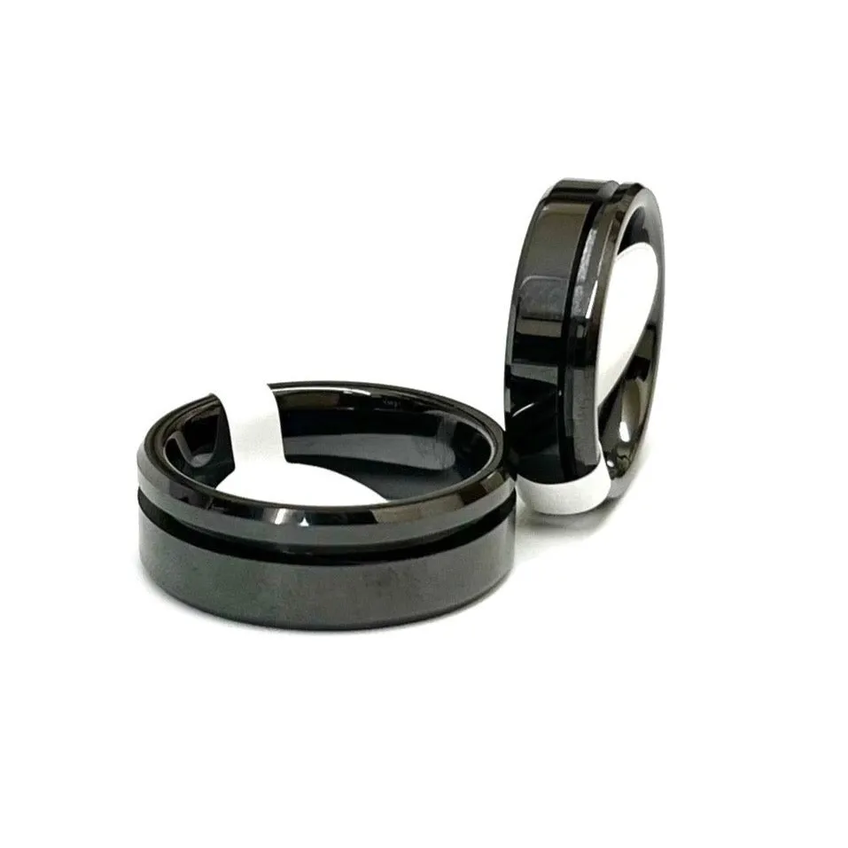 5 Pack - Black Ceramic Ring Blanks Offset Channel