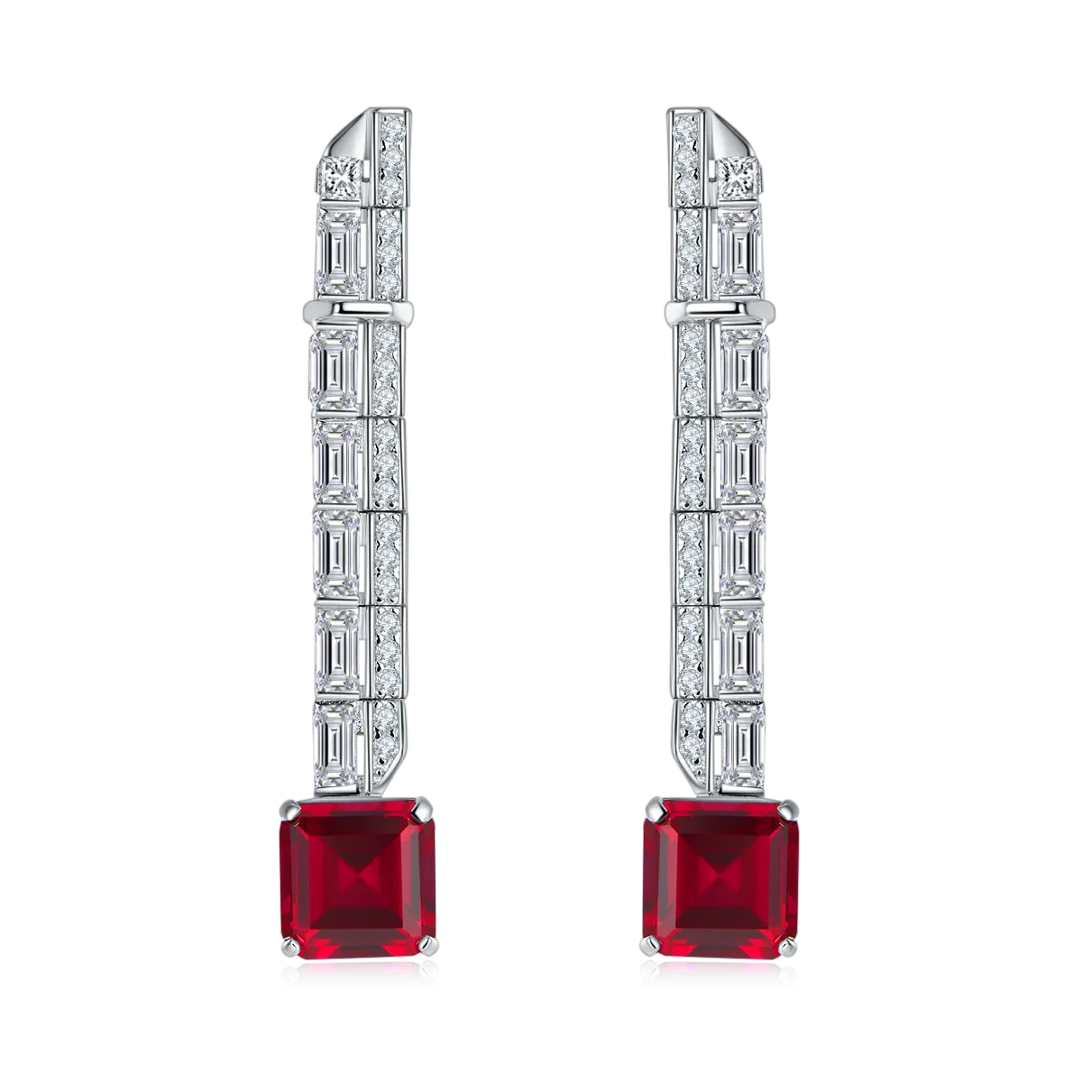 6.47 Carat Colorful Lab Created Gemstone Long Drop Earrings in S925 Silver and Platinum