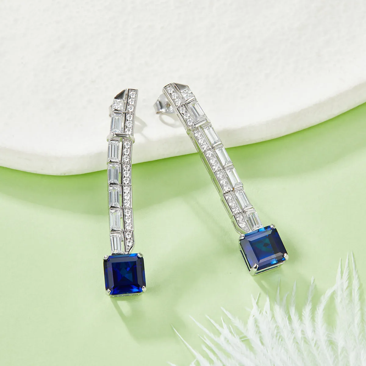 6.47 Carat Colorful Lab Created Gemstone Long Drop Earrings in S925 Silver and Platinum