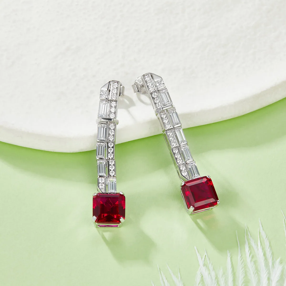 6.47 Carat Colorful Lab Created Gemstone Long Drop Earrings in S925 Silver and Platinum