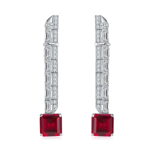 6.47 Carat Colorful Lab Created Gemstone Long Drop Earrings in S925 Silver and Platinum