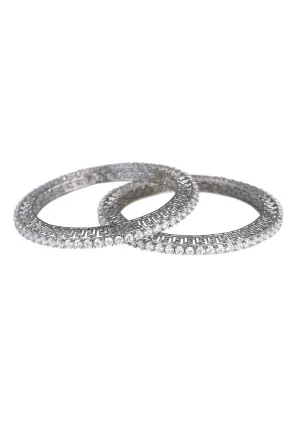 92.5 Sterling Silver Studded Bangles With Zirconia Stones Set of 2