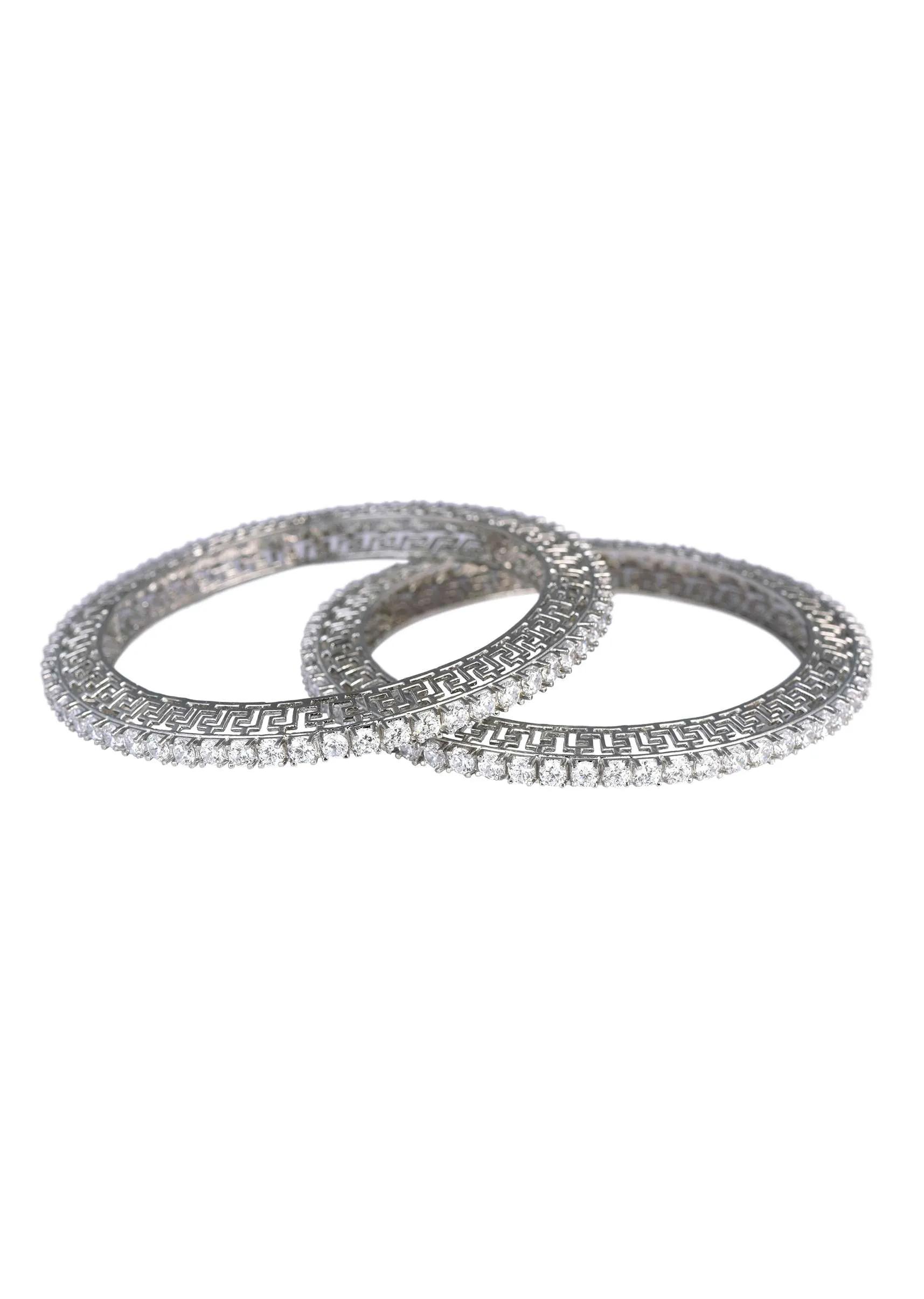 92.5 Sterling Silver Studded Bangles With Zirconia Stones Set of 2
