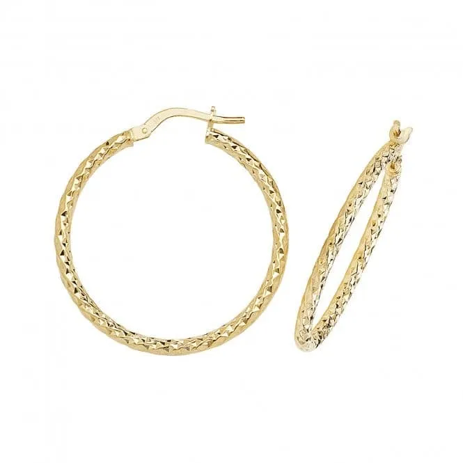 9ct Yellow Gold 30mm Diamond Cut Hoop Earrings ER951