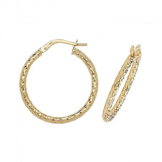 9ct Yellow Gold 30mm Diamond Cut Hoop Earrings ER951