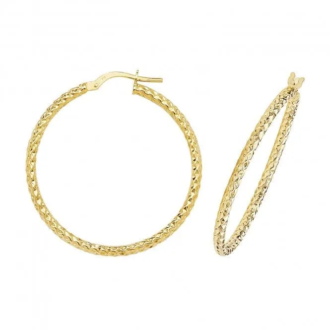 9ct Yellow Gold 30mm Diamond Cut Hoop Earrings ER951