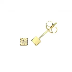 9ct Yellow Gold Diamond Cut Cube Stud ES704