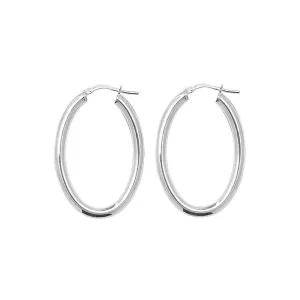 Acotis Silver Hoop Earrings Oval Plain G5259N