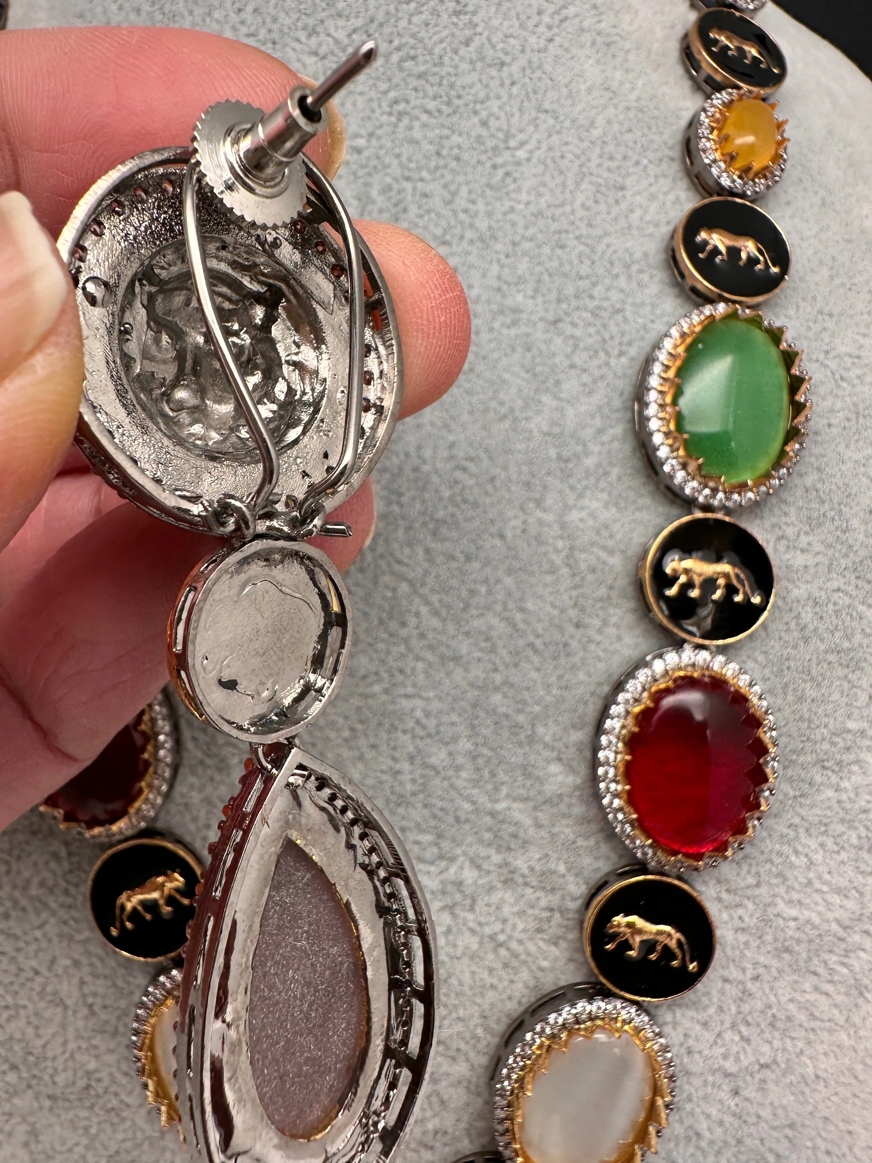 AD Multi Color Oval Stone Sabyasachi Inspired Short Necklace