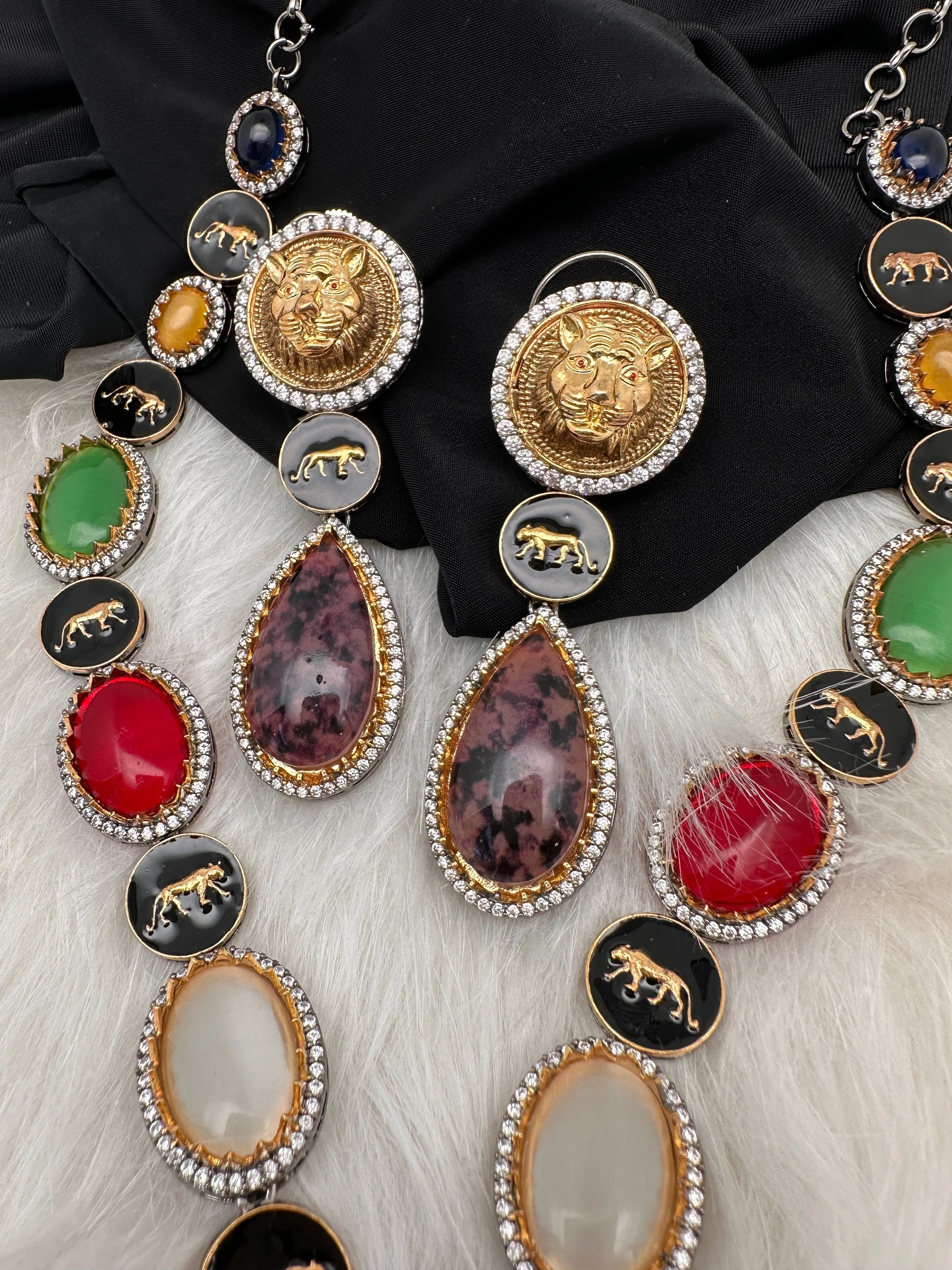 AD Multi Color Oval Stone Sabyasachi Inspired Short Necklace