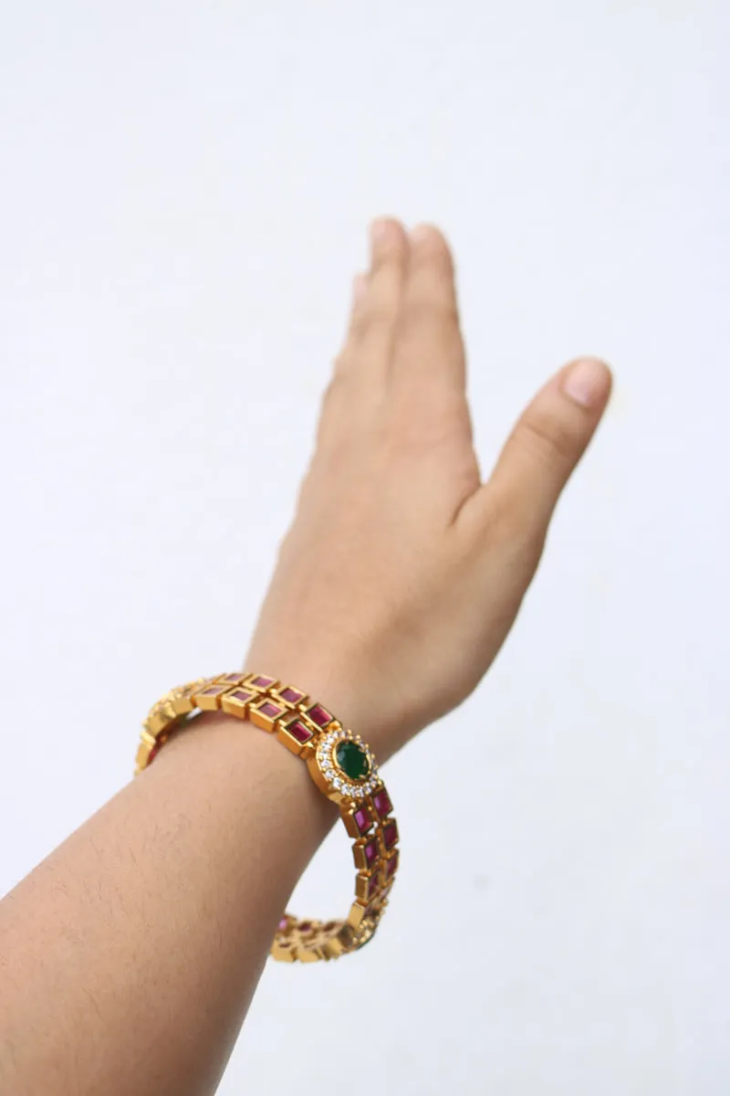 AD Ruby Green Square Circle Bangles