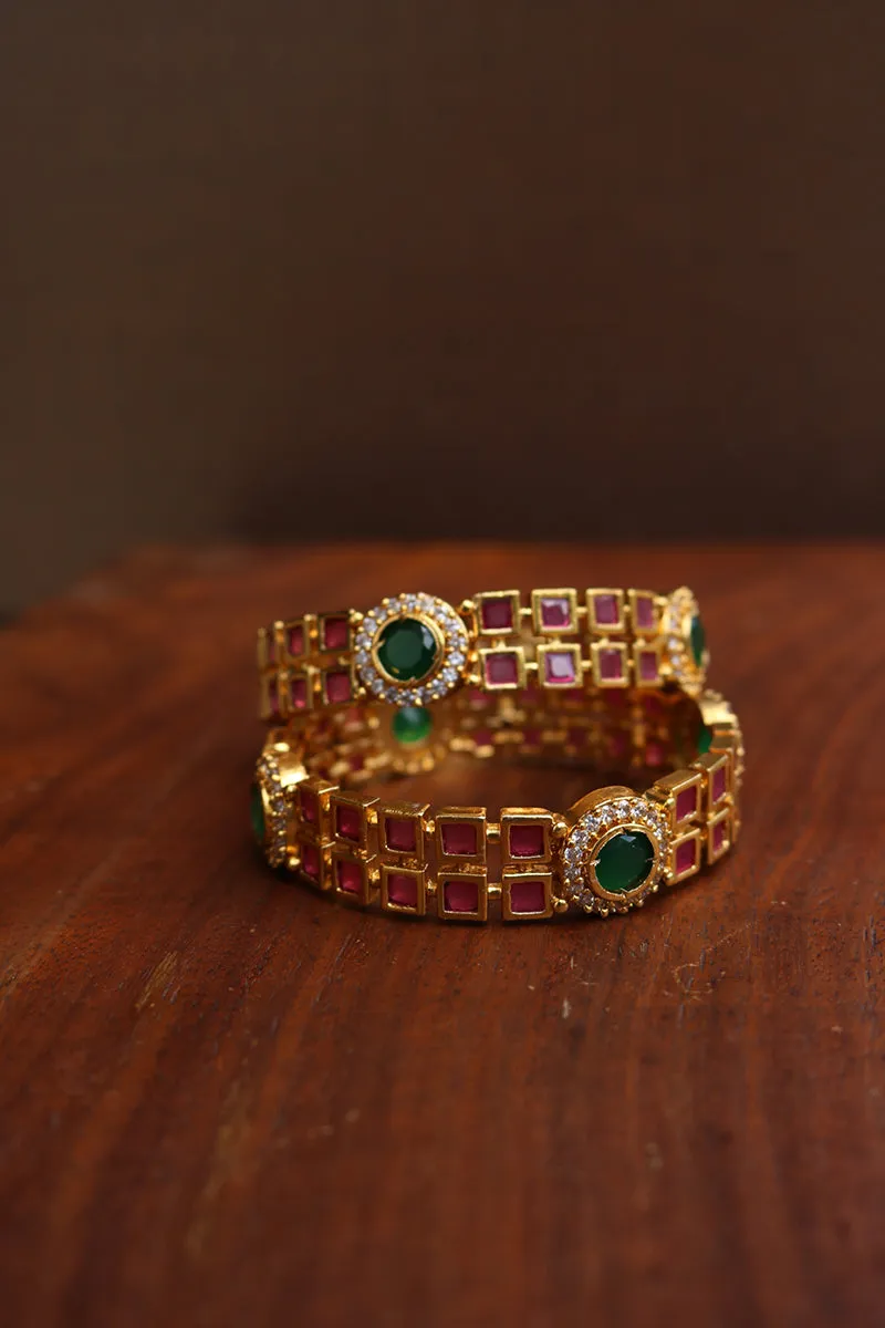 AD Ruby Green Square Circle Bangles