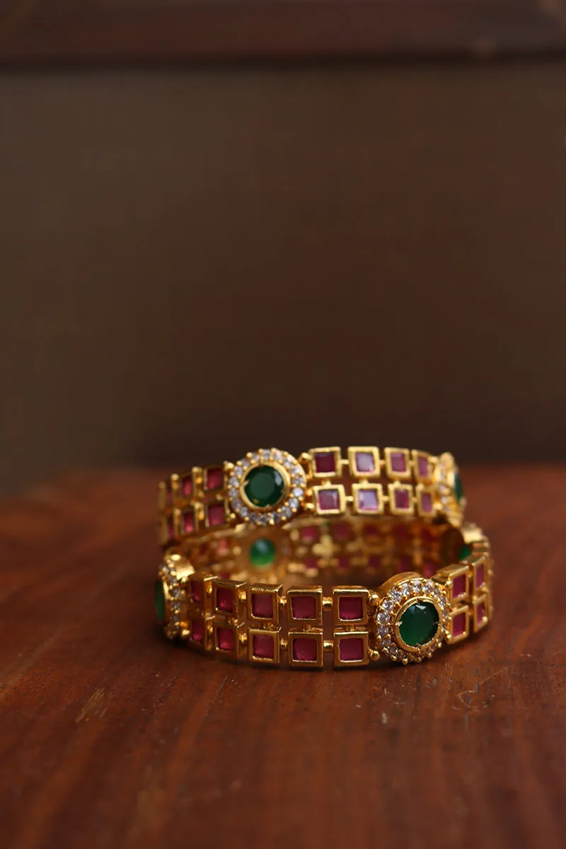 AD Ruby Green Square Circle Bangles