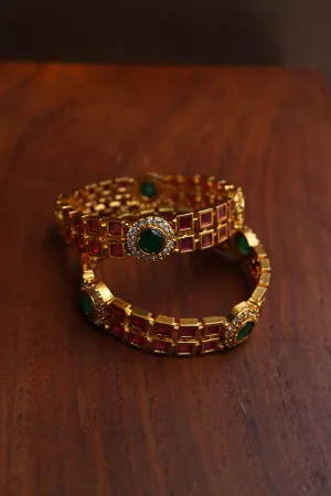 AD Ruby Green Square Circle Bangles