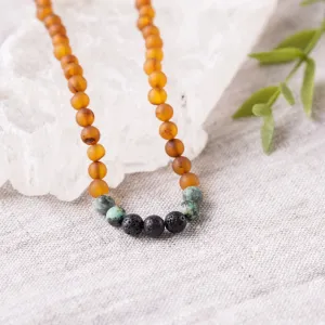 Adults | African Turquoise   Raw Cognac Aromatherapy Necklace