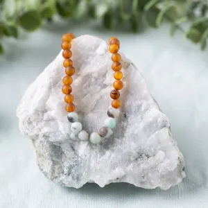 Adults | Amazonite   Raw Cognac Amber Necklace