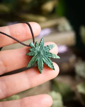 African Jade Hand Carved Hemp Leaf Necklace