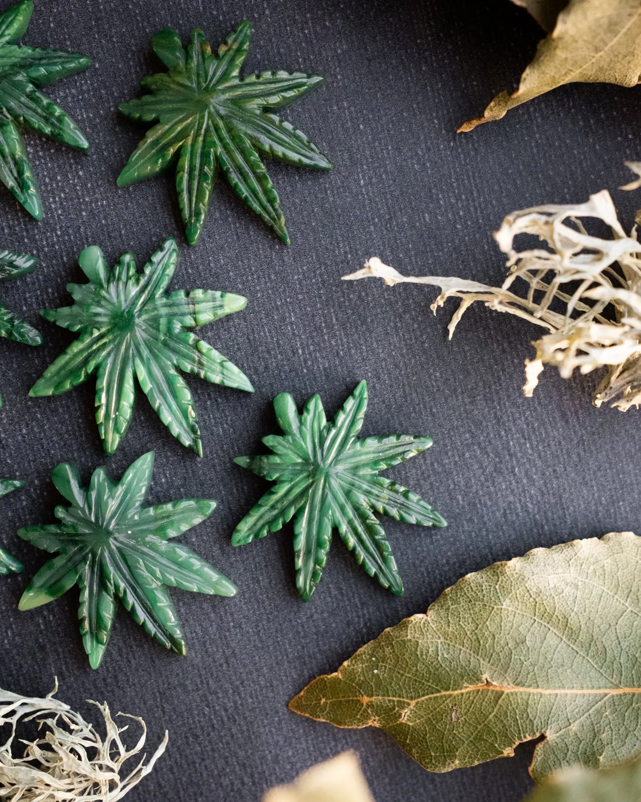 African Jade Hand Carved Hemp Leaf Necklace